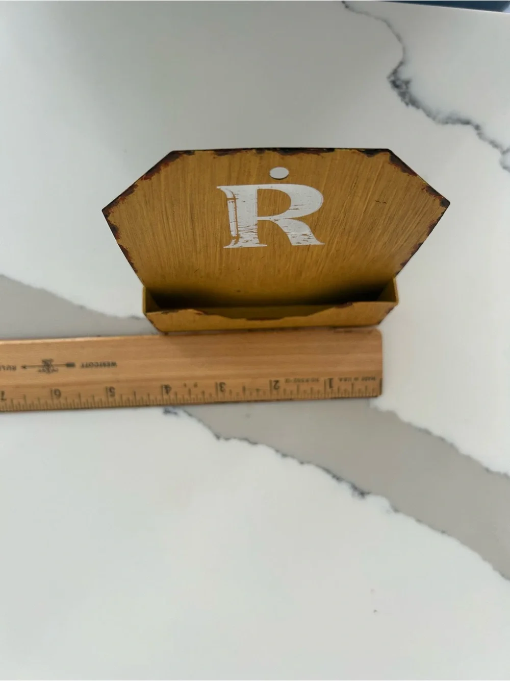 Business Card Holder Distressed Yellow Metal 'R'